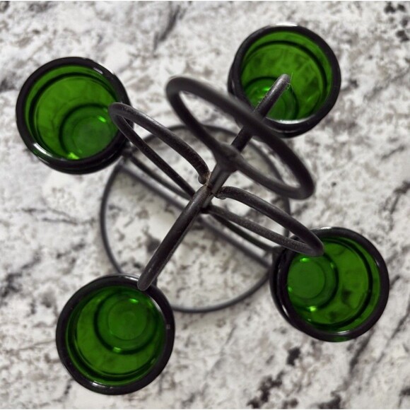 Vtg.Cast Iron Heart Mosser Green Glass Votive/Planters Candelabra Made In USA - Picture 2 of 11